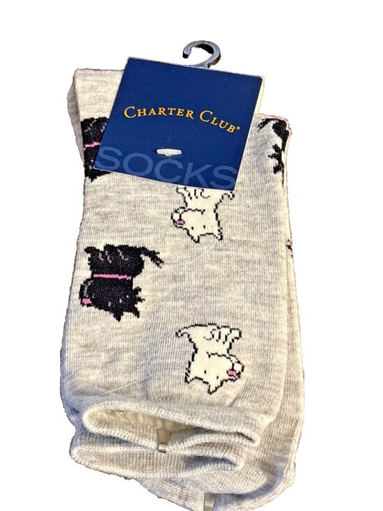 Charter Club Accessories - Vtg Womens Charter Club Grey Crew Socks White & Black Dog Print Mothers Day NWT